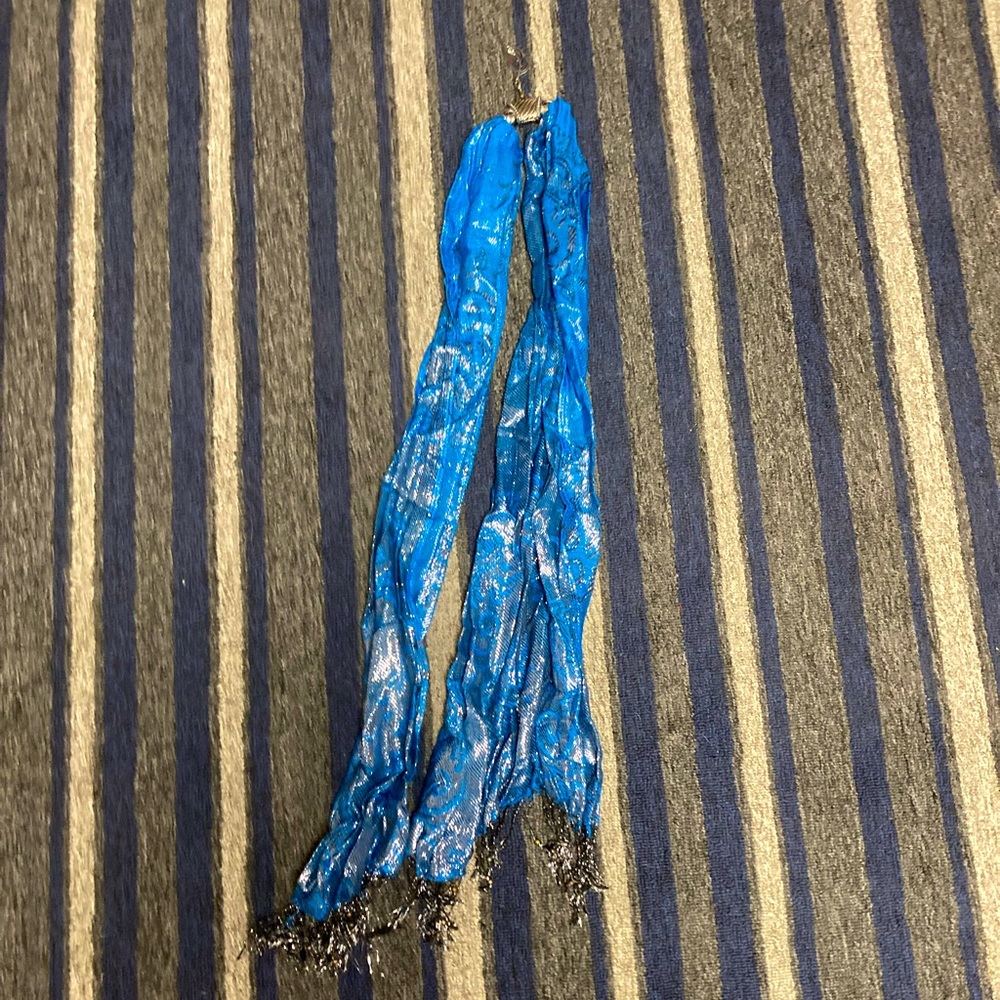 Blue scarf with silver floral detailing
